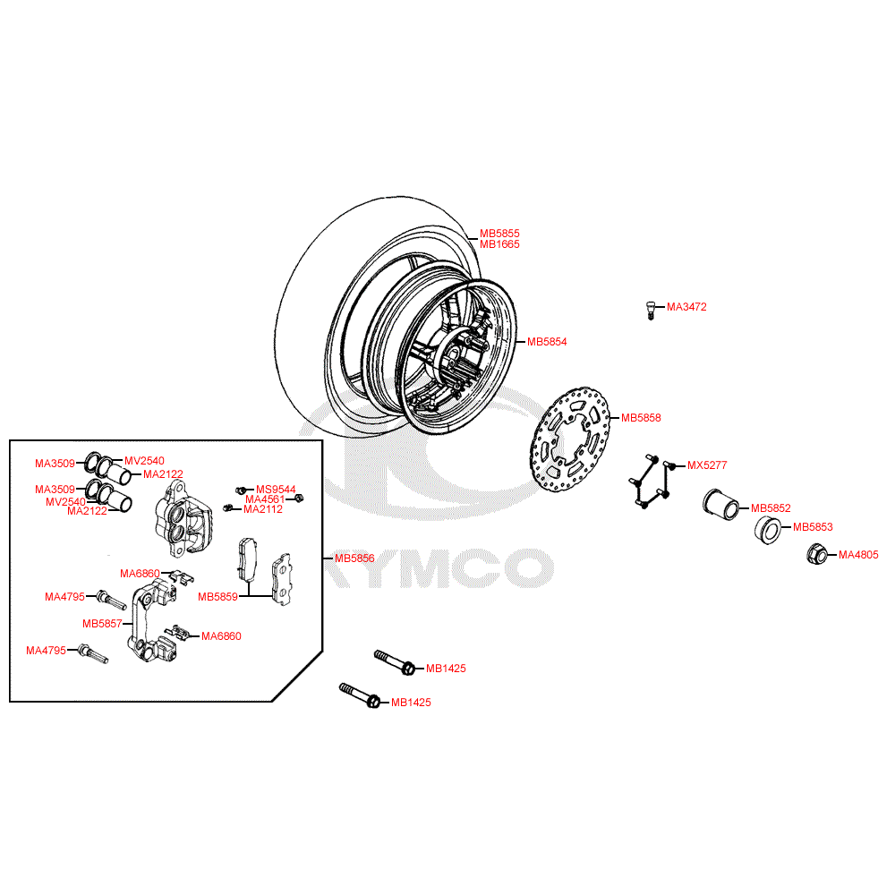 F08 Shop Kymco - Genuine Kymco Parts - OEM Factory Motorparts Spare Parts Rear Wheel with Brake