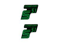 logo foil / sticker S51 Comfort black-green 2 pieces for Simson S51