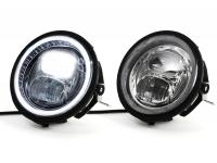 Headlight incl. conversion ring and headlight support -MOTO NOSTRA- LED HighPower - Ø=143mm (5 3/4") - 12V DC - with E9-mark - for conversion of Vespa PE/PX