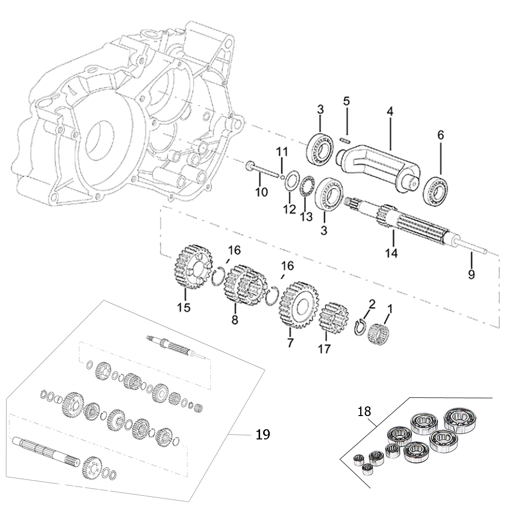 engine - transmission main shaft Minarelli AM6 1. series for Yamaha DT 50 R (DT) 00-02 E1 (AM6) [5BK/ 5EC/ 5BL/ 3UN]