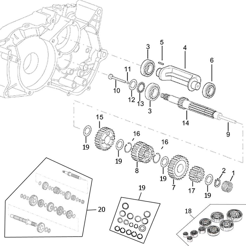 engine - transmission main shaft Minarelli AM6 2. series for Peugeot XPS 50 SM 07-08 (AM6) Moric