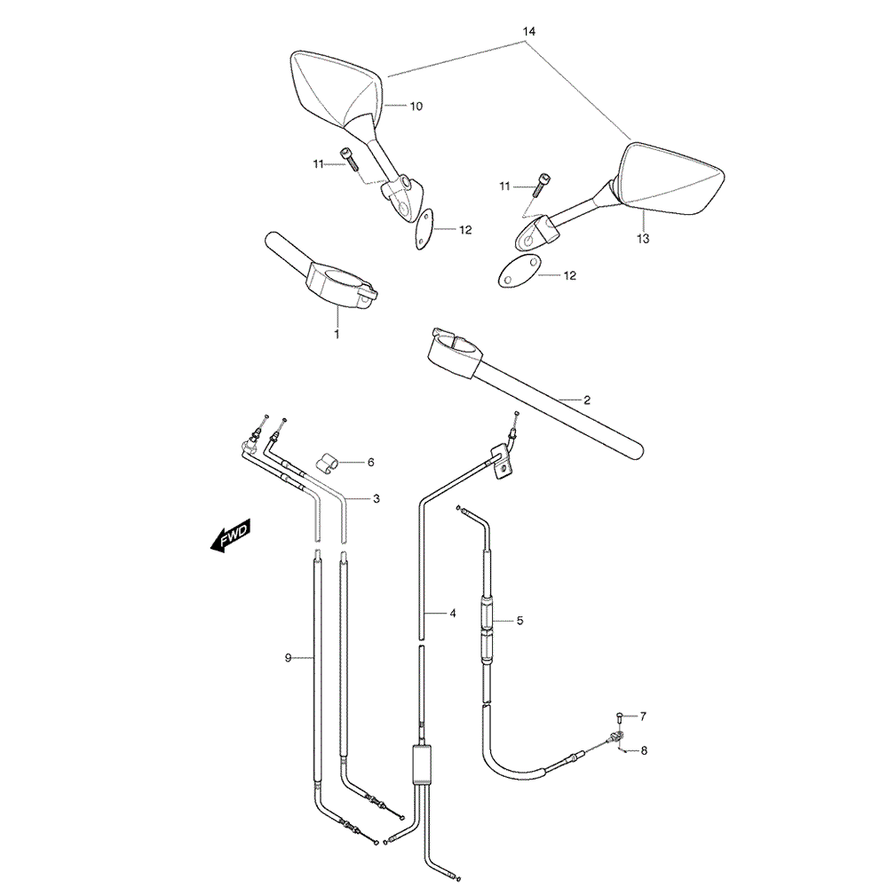 44a handlebar, mirror & cables (short handlebar)