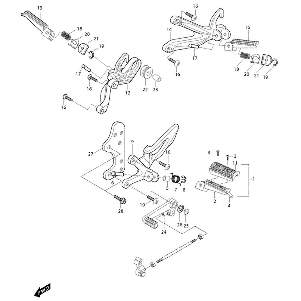 FIG29 gear shift lever, foot pegs