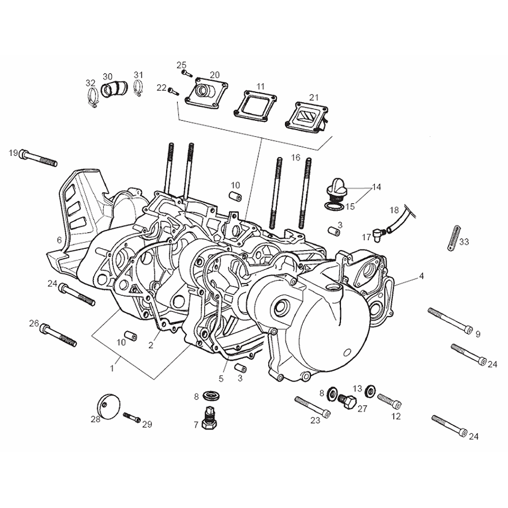 engine - crankcase D50B0 E-start for Derbi GPR 50 2T Nude 06-08 E2 (D50B) [VTHGR1D1B]