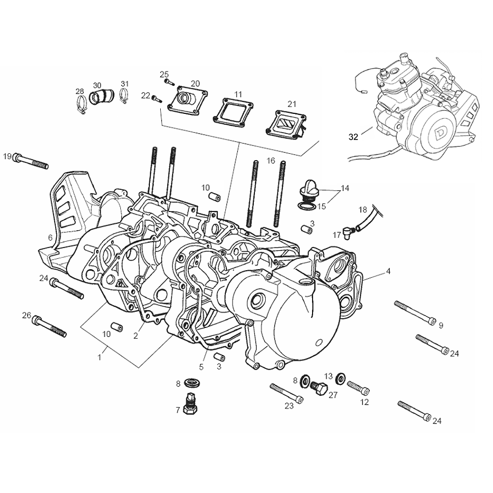 engine - crankcase D50B0 kick start for Aprilia RX 50 06-10 (D50B) ZD4PVA