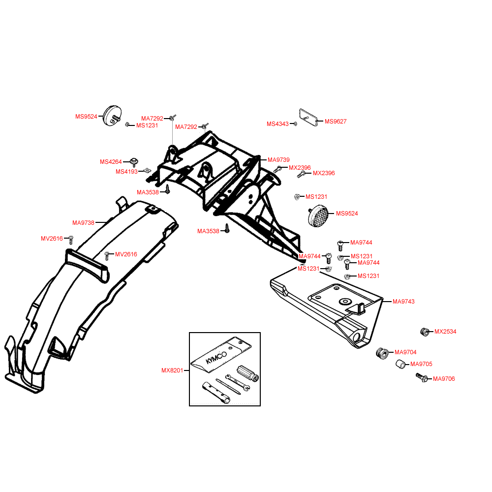 F18 rear fender, vehicle tool set